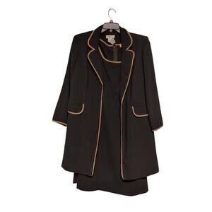 Anna Maxwell Dress Jacket Set 16W Black Tan Contrast Piping Professional